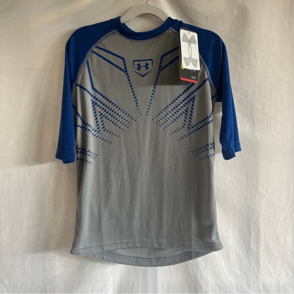 Under Armour Baseball Heatgear Shirt Boys Youth XS Cool Light Blue Gray New Dry